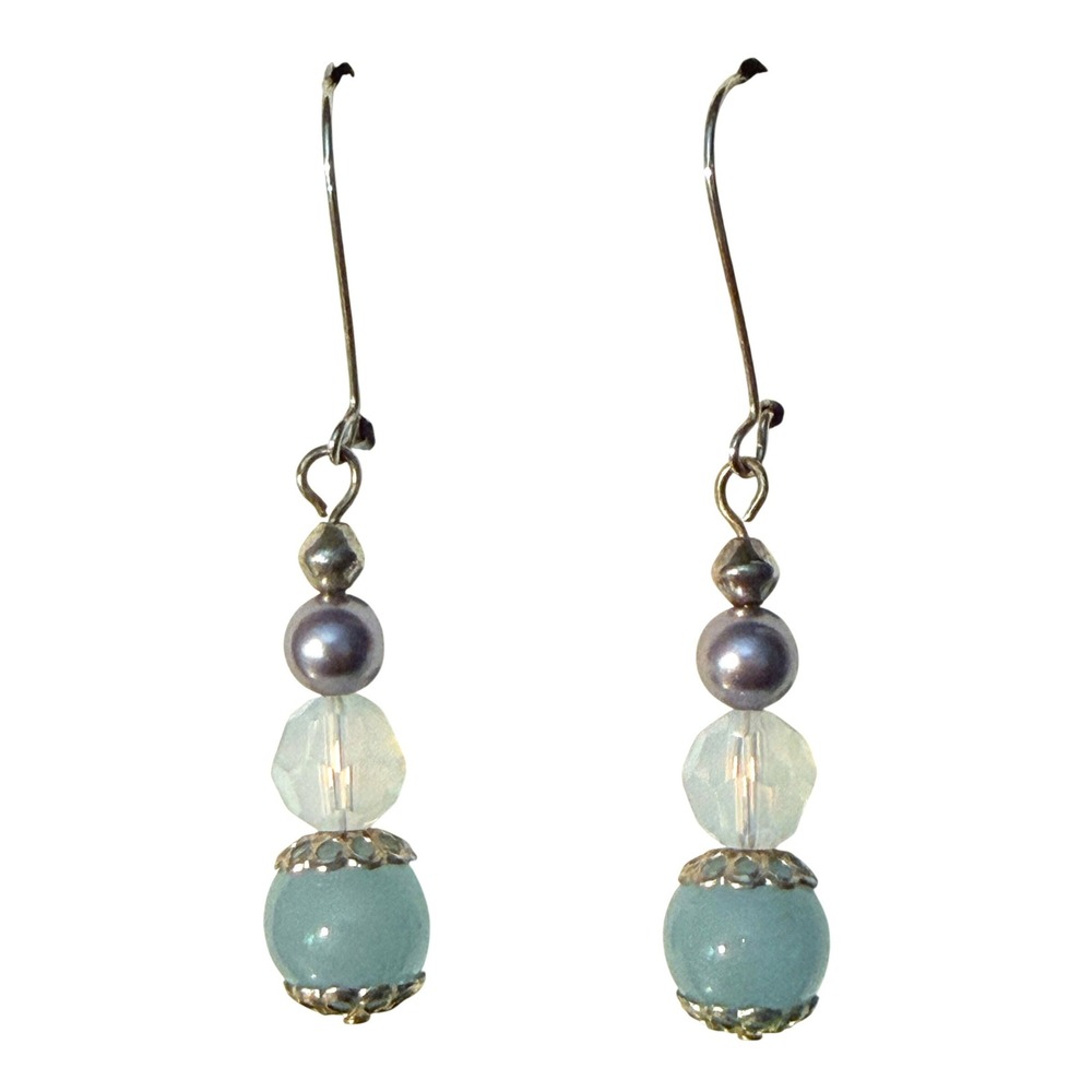 Chalcedony Glass Pearl Drop Earrings Blue Purple Stephanie Aune Artist Handmade